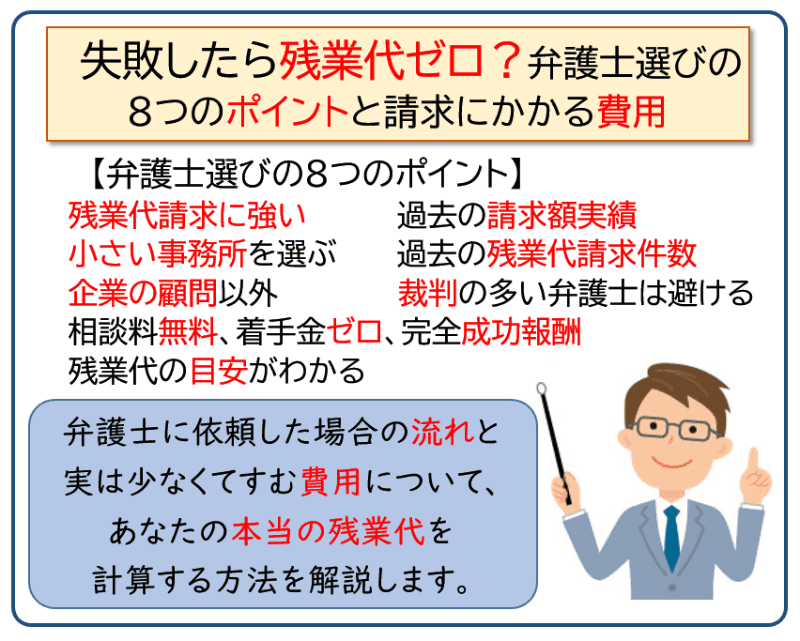 失敗したら残業代ゼロ？弁護士選びの8つのポイントと請求にかかる費用
