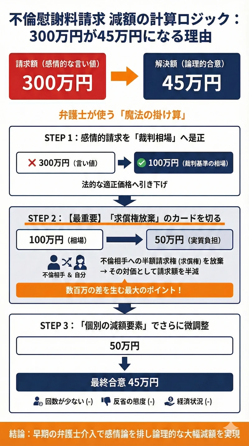 不倫慰謝料請求：減額の計算ロジック